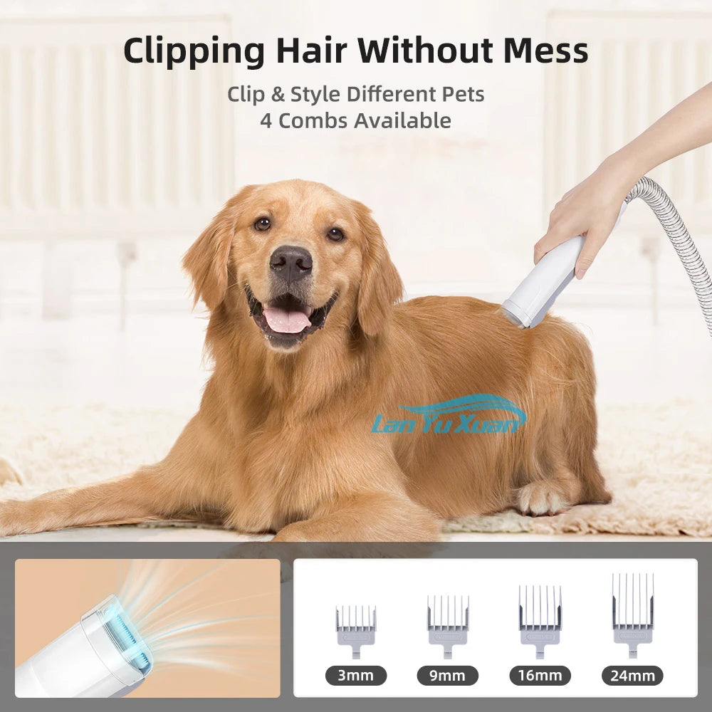 2023 New Pet Hair Clipper Electric Slicker Brush Comb Suction 7 in 1 Dog Vacuum for Shedding Grooming