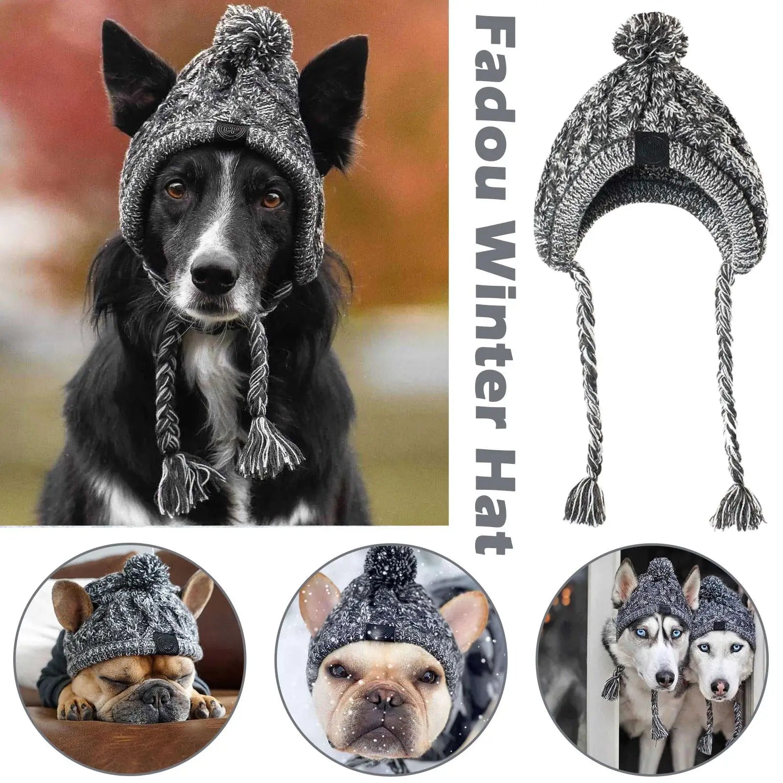 Winter Warm Dog Hats Windproof Knitting French Bulldog Hat For Dogs Chihuahua Hat Fluffy Ball Pet Hat Puppy Accessories