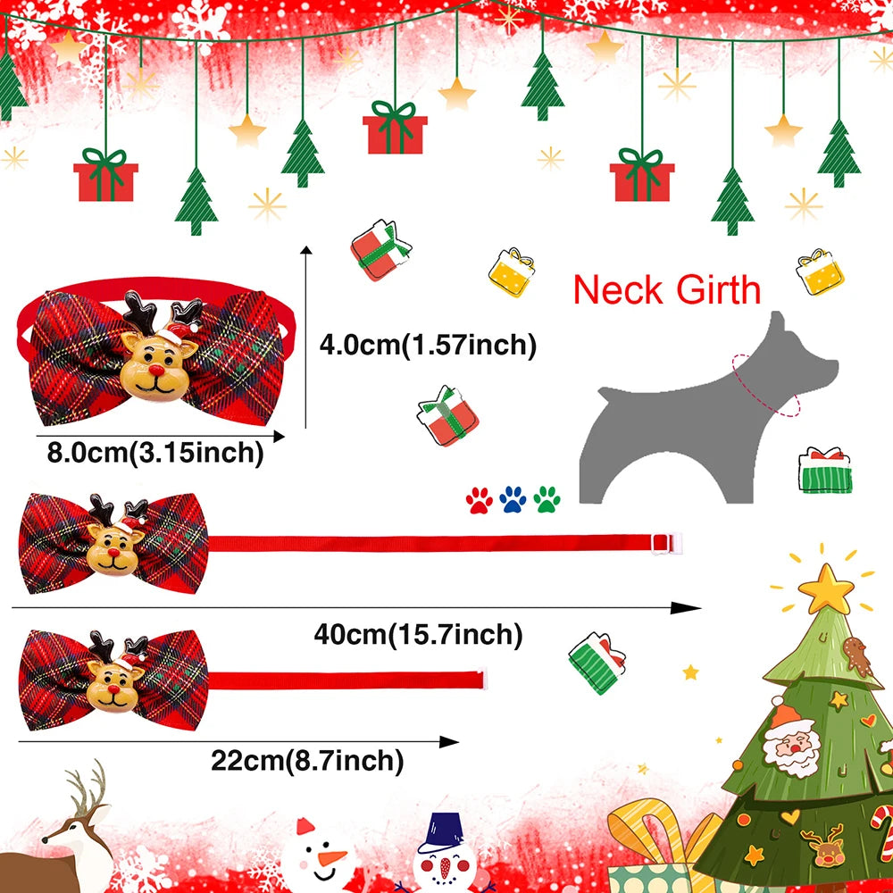 10PCS Christmas Pets Dogs Cat Bowties Adjustable Dog Collar Red Green Decorate Doggy Xmas Supplies for Small Dog Accessories