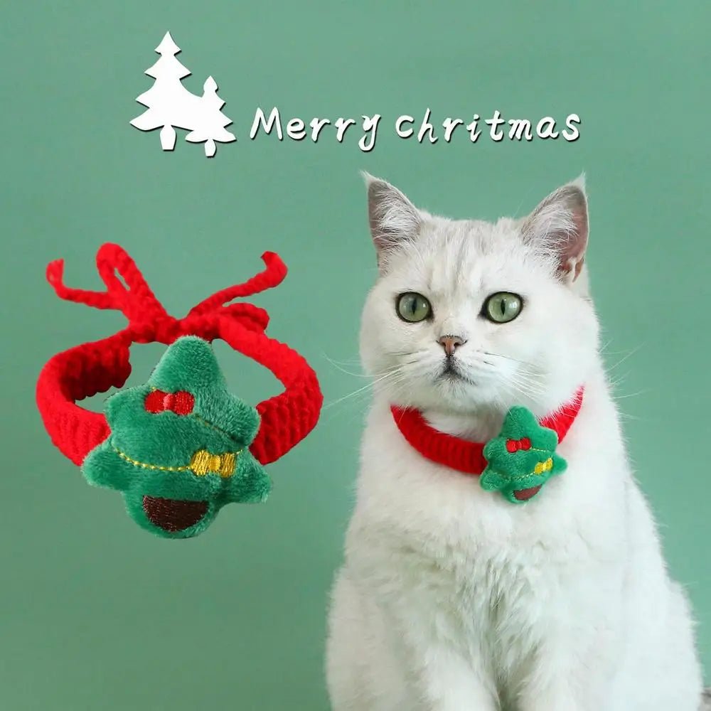 Cat Christmas Scarf Knitted Christmas Pet Clothes Breathable Pet Bandana Festive Pet Scarf For Rabbits Kitten Puppy