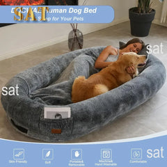 Giant Human Dog Bed With Blanket and Pillow Pet Accessories Adult Nap Bed Kennel Plush Beds Cats Cushion Supplies Products Home