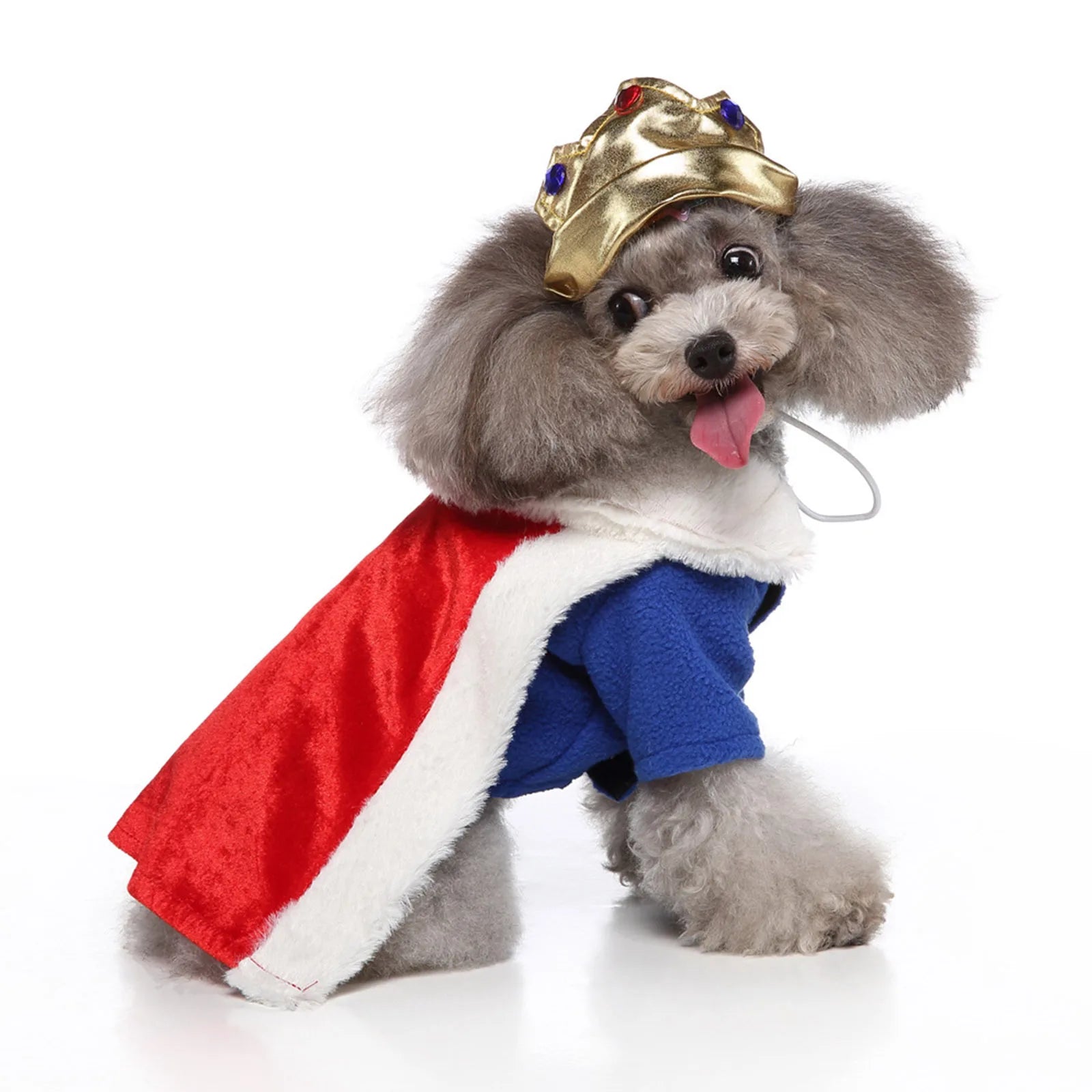 Pet Christmas Clothes Puppy Dog Christmas Jumpsuit Warm Velvet Pet Pajamas with Adjustable Crown Hat for Party Role Play Outfits