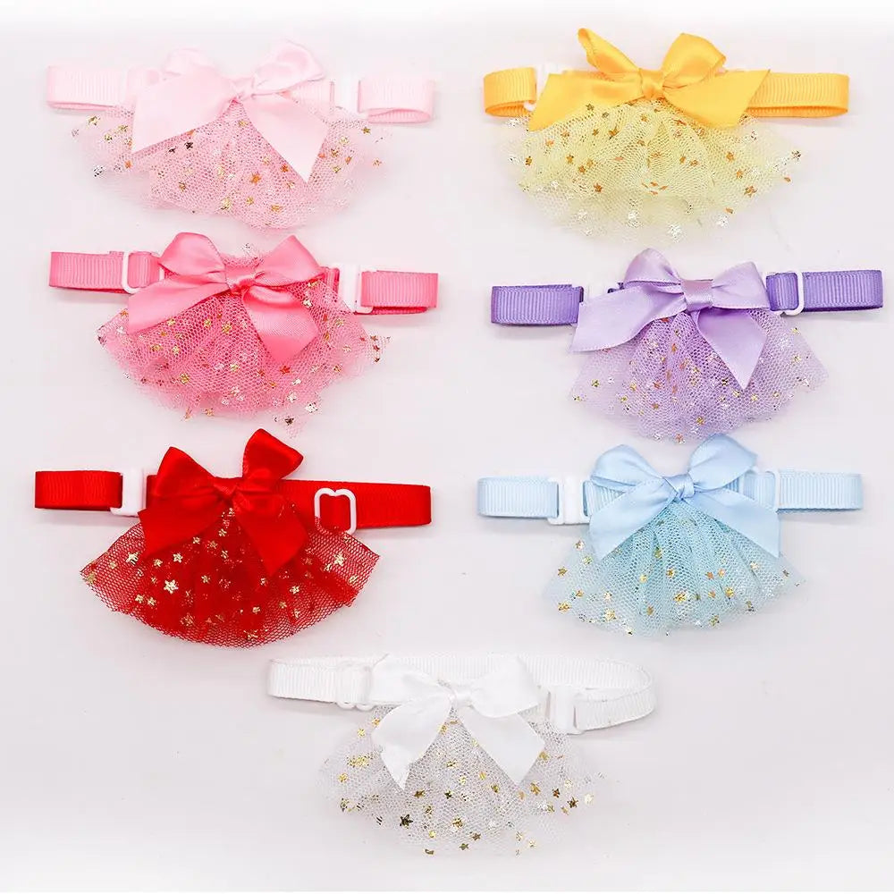 Pet Bow Tie Cute Macaron Solid Color Series Star Silk Ribbon Cat Dog Collar Adjustable Necklace For Small Medium Pet Supplies