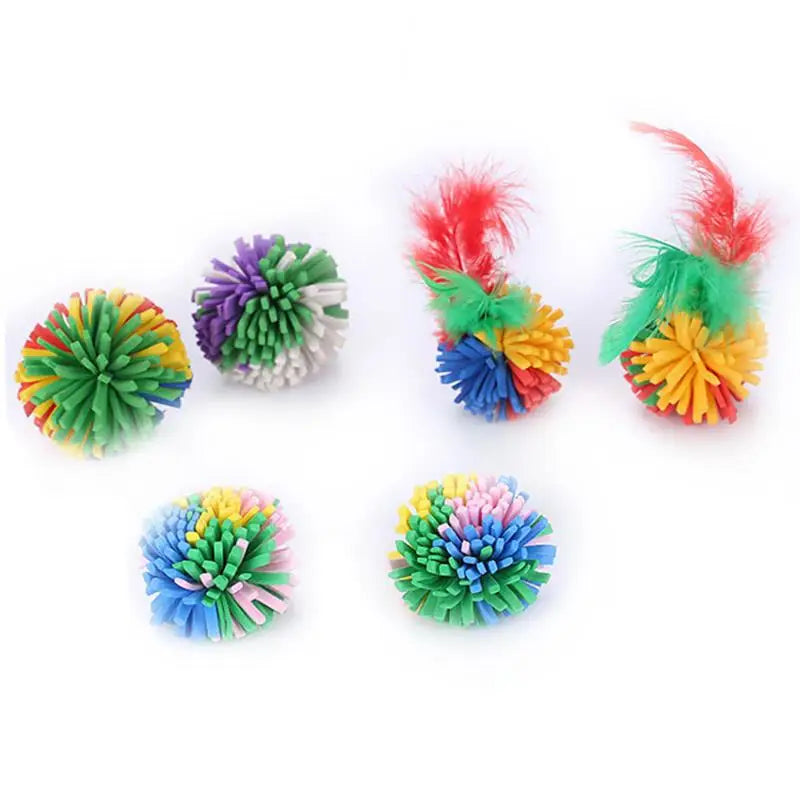 2Pcs Cat Ball Toy Colorful Fake Feather EVA Kitten Play Toy Pet Interactive Toy Cat Toys Ball Play Chewing Training Cat Supplies