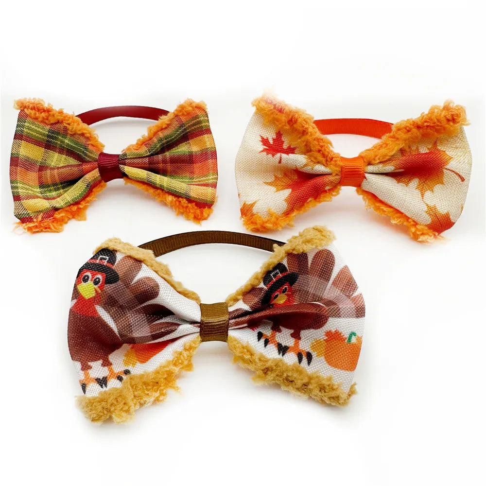 50pcs Fall Pet Supplies Dog Bowties Thanksgiving Dog Bows Small Dog Bowtie Pet Dog Collar Accessoreis Small Dog Collar Grooming