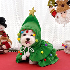 Christmas Outfit Pet Cloak with Hat with Star and Pompoms Puppy Cape Clothes Xmas Tree Elf Costumes Party Cat Dogs Pet Supplies