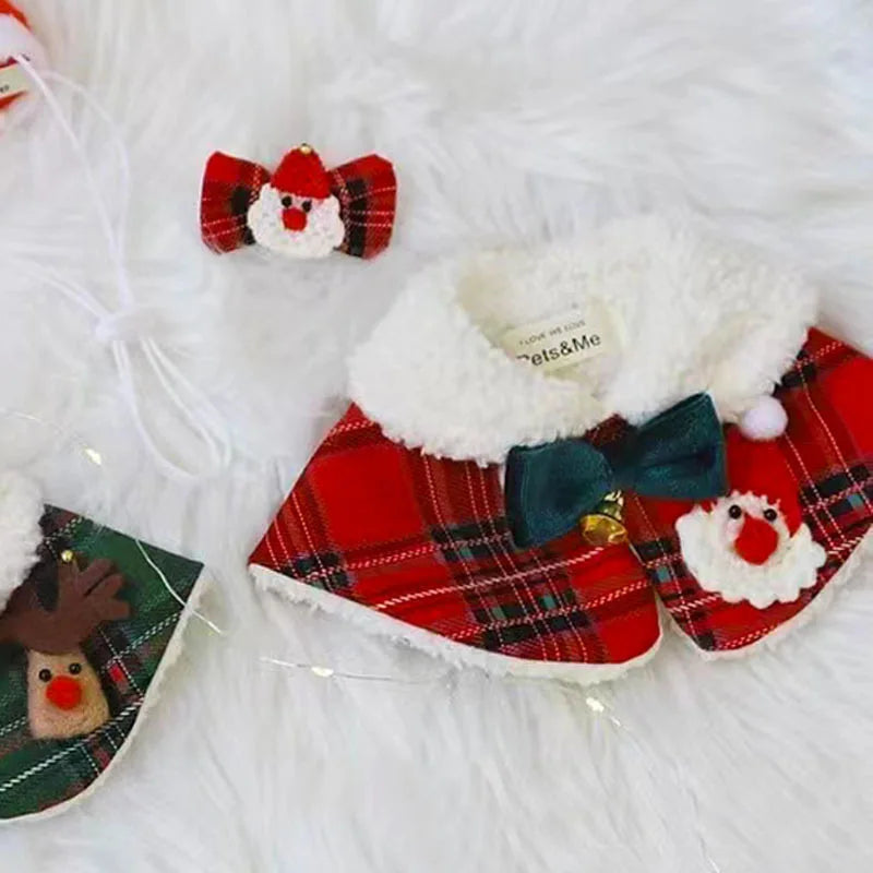 1pcs Cute Plaid Christmas Dog Bandana Collar Hairpin Sets Puppy Bichon PoodleDog Accessories for Small Dogs