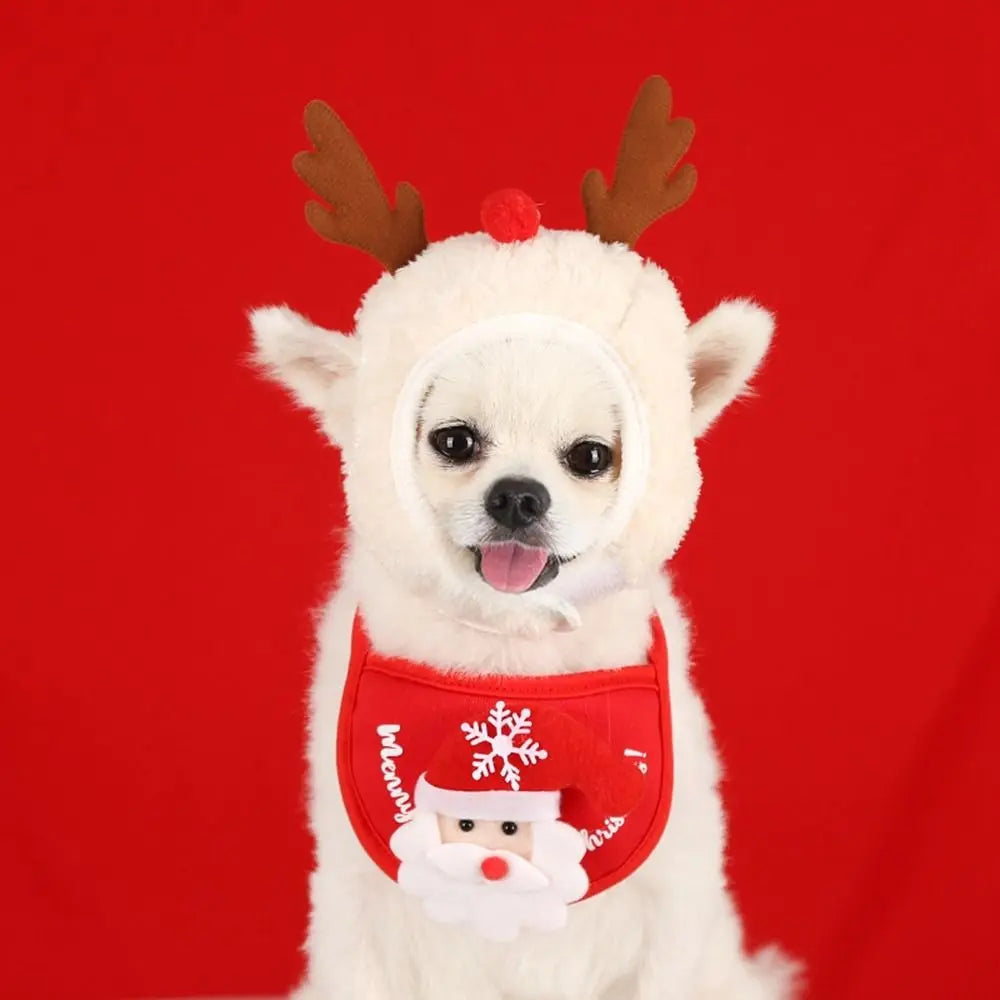 2PCS New Cotton Plush Christmas Pet Hat Headgear Cute Pet Bandana Winter Pet Supplies Dog Cap Christmas