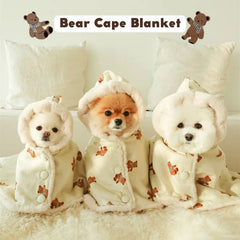 INS Winter Warm Scarf Bear White Rabbit Blanket Clock Pet Dog Warm Mantle Cover Blanket Sleeping Coat Hoodie New Year Gifts