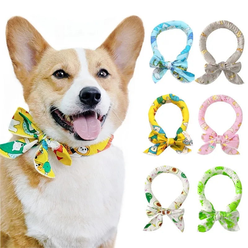 Cute Print Summer Dog Cooling Collar Pet Dog Ice Scarf Pet Cool Bandana Adjustable Pet Outdoor Prevent Heatstrok Dog Accessories