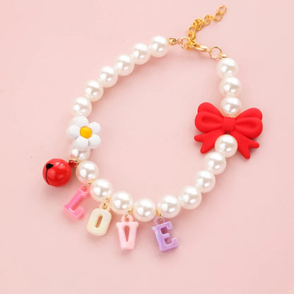 Bow Tie Small Medium Dog Collar Pearl Alloy Adjustable Pet Cat Accessories Ring Bell Floral Letters Neck Collar for York Dogs