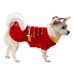 Pet Christmas Clothes Puppy Dog Christmas Jumpsuit Warm Velvet Pet Pajamas with Adjustable Crown Hat for Party Role Play Outfits