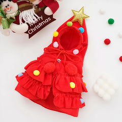 Christmas Outfit Pet Cloak with Hat with Star and Pompoms Puppy Cape Clothes Xmas Tree Elf Costumes Party Cat Dogs Pet Supplies