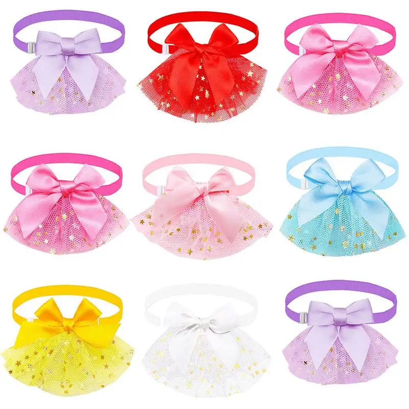 Pet Bow Tie Cute Macaron Solid Color Series Star Silk Ribbon Cat Dog Collar Adjustable Necklace For Small Medium Pet Supplies