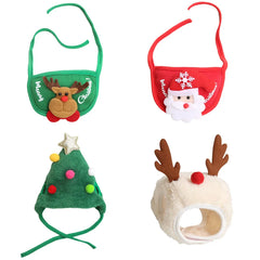 New Christmas Puppy Dog Cat Costume Santa Elk Hat with Bandana Bib Scarf Set Cat Accessories Pet Holiday Dress Up Supplies