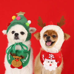 2PCS New Cotton Plush Christmas Pet Hat Headgear Cute Pet Bandana Winter Pet Supplies Dog Cap Christmas