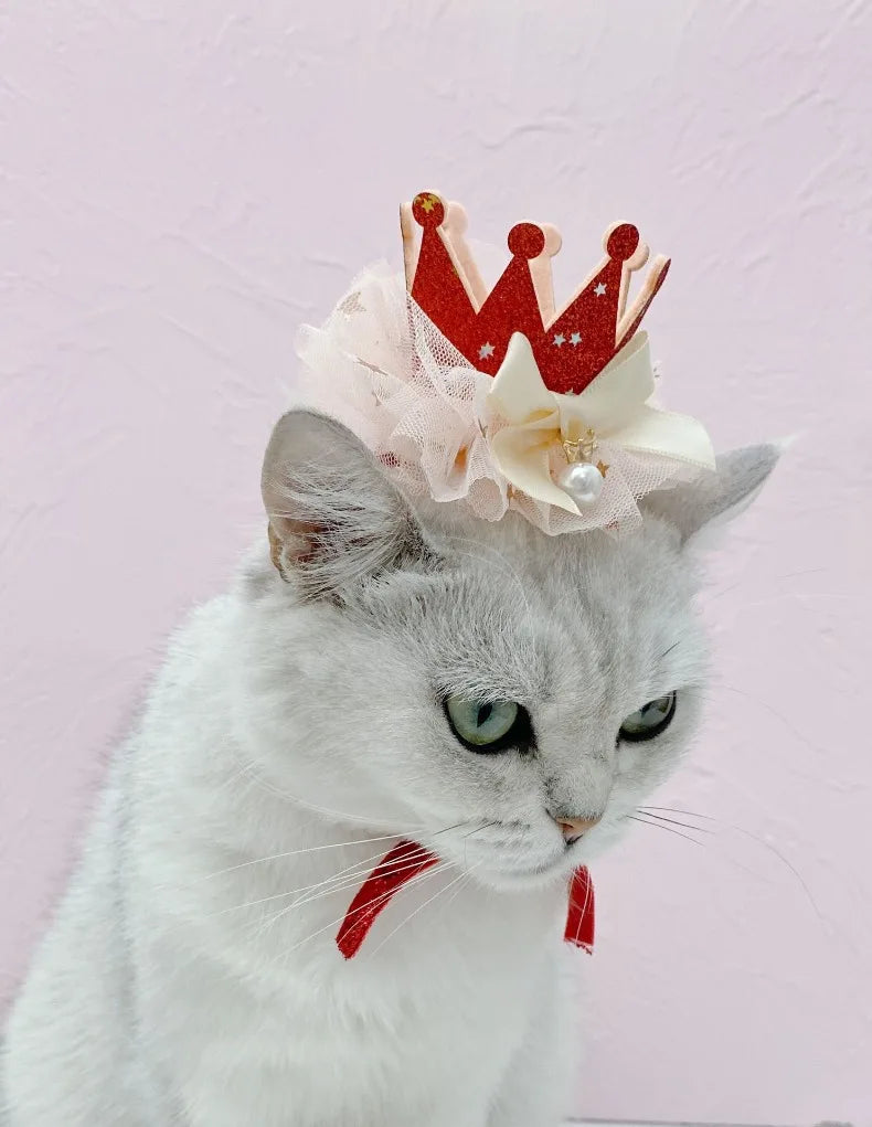 New Pet Birthday Crown Party Lace Hat Cat Dog Rabbit Decoration Sequin Princess Tiara Christmas Gift Hat Puppy Accessories