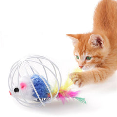 1PC Pet Cat Toy Cage Mouse in Rainbow Cage Colorful Funny Tumble Kitten Ping Pong Toys Cat Cute Scratch Teaser Gift for Supplies