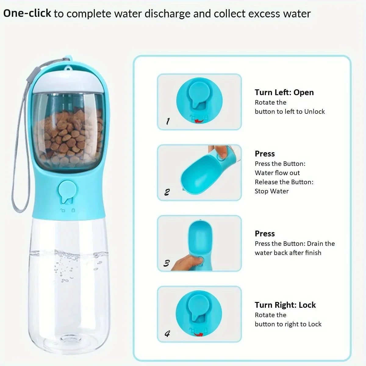 2 in 1 300ml Portable Food Grade Material Dog Cat Travel Pet Water Cup Bottle with Food Dispenser