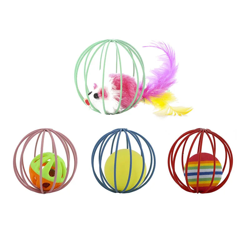 1PC Pet Cat Toy Cage Mouse in Rainbow Cage Colorful Funny Tumble Kitten Ping Pong Toys Cat Cute Scratch Teaser Gift for Supplies