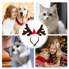 Christmas Pet Headband Elk Reindeer Antlers Headwear Santa Hat Cute Christmas Cat Pet Hoop Headgear Child For  Christmas Parties