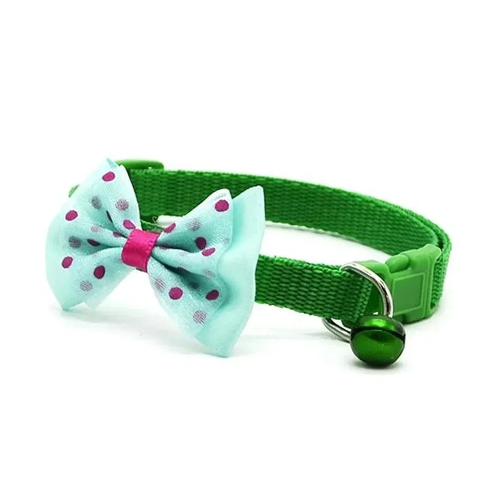 JUDAI Bow Decor Pet Collar Adjustable Dot Design Cute Bell Dog Collar Bow Kitten Collar Pet Supplies Clothing Accessories