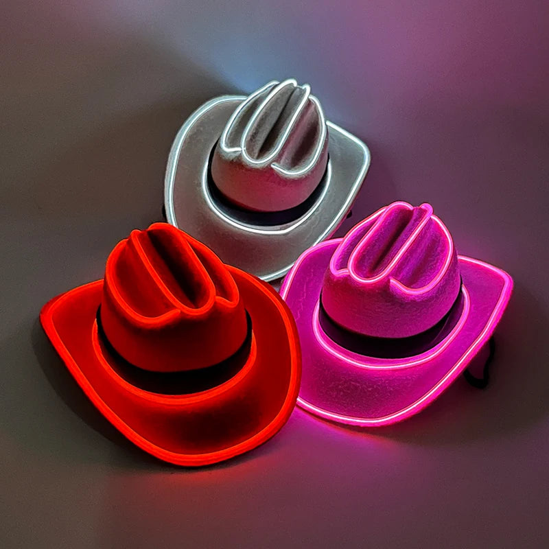 Wireless LED Pet Cowboy Hat Western Luminous Cowboy Costume Accessories for Dogs and Cats, Holiday Pet Glow Party Decoration