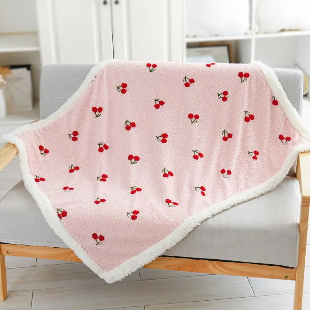 Cat Cape Cherry Pattern Fluffy Pet Blanket Warm Soft Warm Cat Sleeping Mat Velvet Comfortable Puppy Kennels Bed Cover Autumn