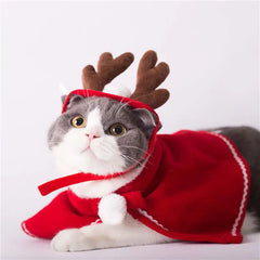 Christmas Pet Cosplay Pet Reindeer Cloak Antlers Clothes Cloak Dog Hat Cat Warm Fairy Christmas New Year Pet Cat