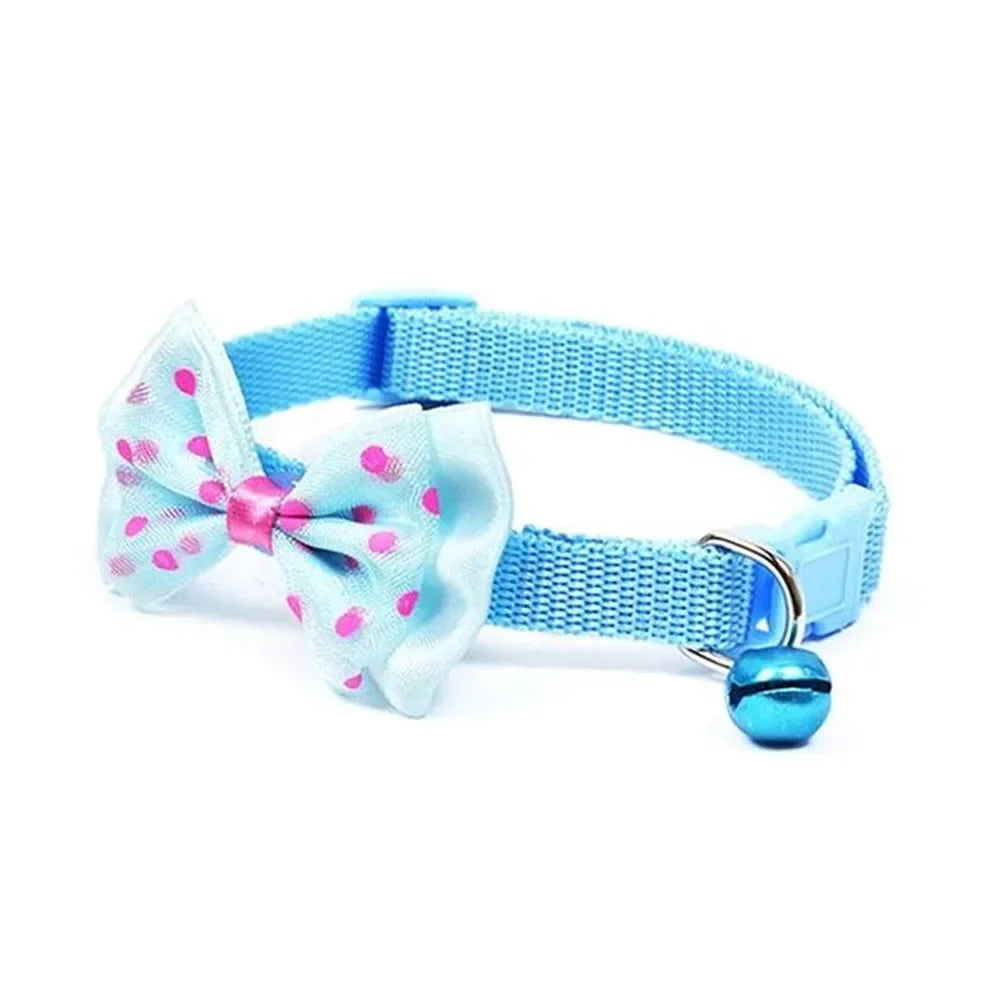 JUDAI Bow Decor Pet Collar Adjustable Dot Design Cute Bell Dog Collar Bow Kitten Collar Pet Supplies Clothing Accessories