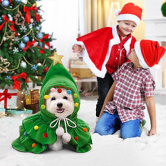 Christmas Outfit Pet Cloak with Hat with Star and Pompoms Puppy Cape Clothes Xmas Tree Elf Costumes Party Cat Dogs Pet Supplies