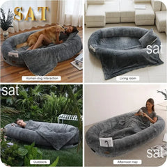 Giant Human Dog Bed With Blanket and Pillow Pet Accessories Adult Nap Bed Kennel Plush Beds Cats Cushion Supplies Products Home