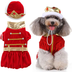 Pet Christmas Clothes Puppy Dog Christmas Jumpsuit Warm Velvet Pet Pajamas with Adjustable Crown Hat for Party Role Play Outfits