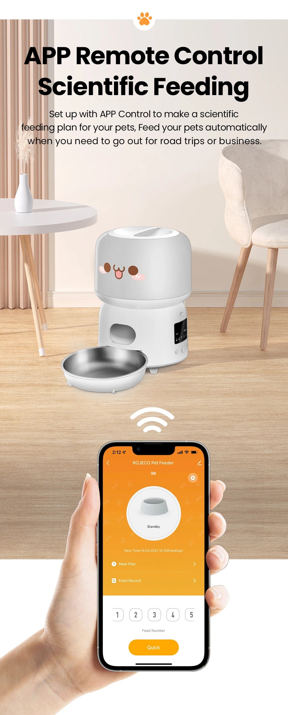 ROJECO WiFi Automatic Cat Feeder 3L Smart Pet Food Dispenser APP Remote Control Pet Feeder Feeding Food Bowl Cat Accessories