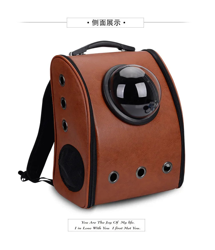 Pu Leather Soft Material Breathable Pet Capsule Dog Carrier Backpack for Cat and Small Animals