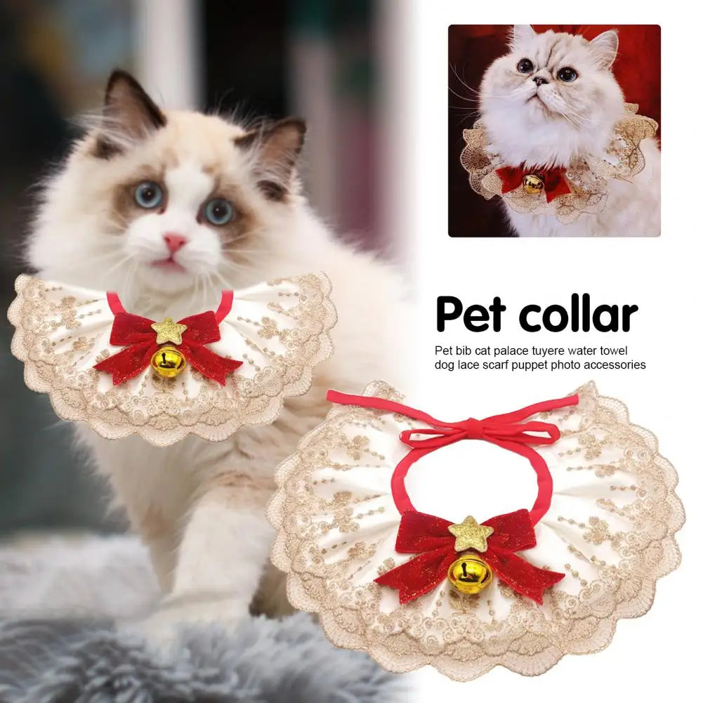 Kitty Bandana  Wear Resistant   Pet Saliva Bib Bow-knot Pet Collar Kitty Bandana with Mini Bell