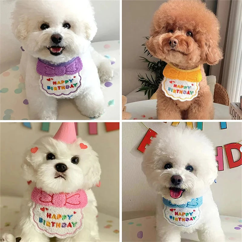 Pet Birthday Party Hat Bib Set Cute Cat Dog Birthday Celebration Scarf Dress Up Kitten Puppy Costumes Gift Pet Accessories