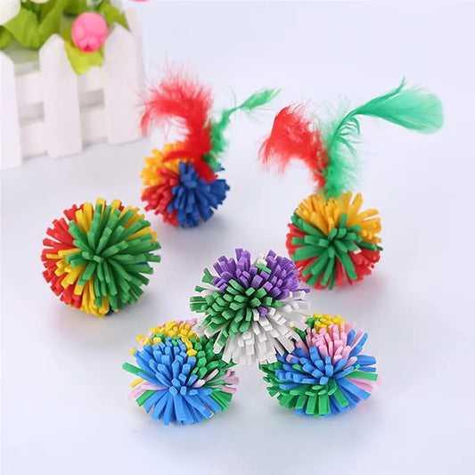 2Pcs Cat Ball Toy Colorful Fake Feather EVA Kitten Play Toy Pet Interactive Toy Cat Toys Ball Play Chewing Training Cat Supplies