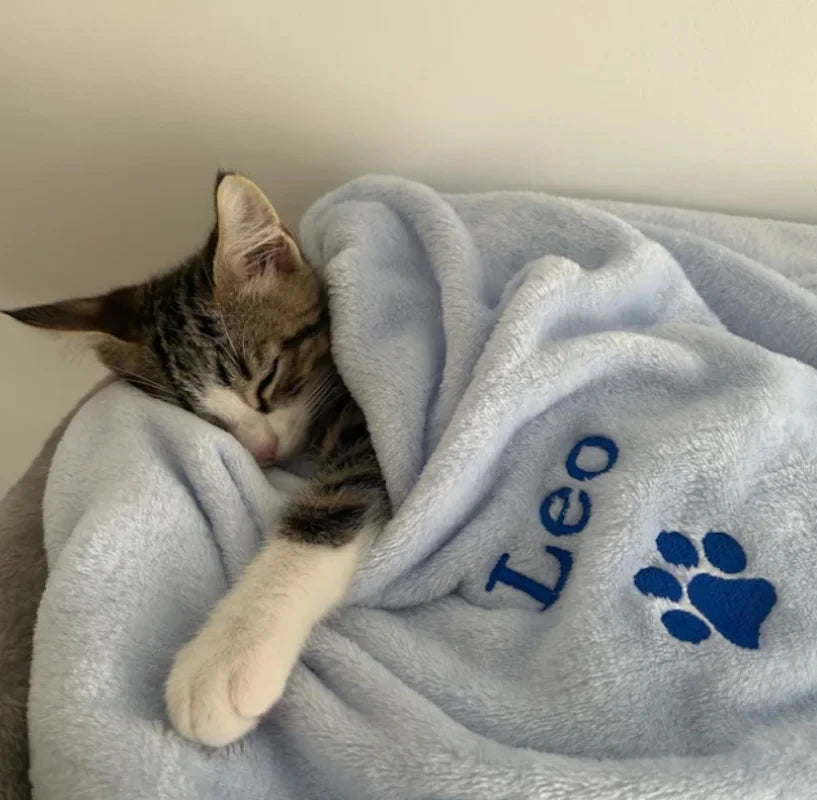 Personalised, Embroidered Dog/Cat Puppy/Kitten Blanket. Can Be Plain, With Paw Print Only Or With Paw Print And Your Pet's Name