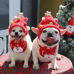 New Christmas Puppy Dog Cat Costume Santa Elk Hat with Bandana Bib Scarf Set Cat Accessories Pet Holiday Dress Up Supplies