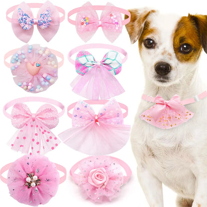 10PCS Colorful Lace Dog Cat BowTies Collar Bulk Puppy Bows Collar Adjustable Bows Necktie for Small Dog Grooming Accessories