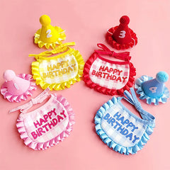 Pet Birthday Party Hat Bib Set Cute Cat Dog Birthday Celebration Scarf Dress Up Kitten Puppy Costumes Gift Pet Accessories