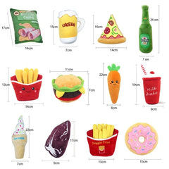 Funny Plush Toys for Small and Large Dogs, Squeaker Chew Toy Food Shape, Dog Toys, Hamburger, Fries, Pizza, Pets, Puppy Supplies