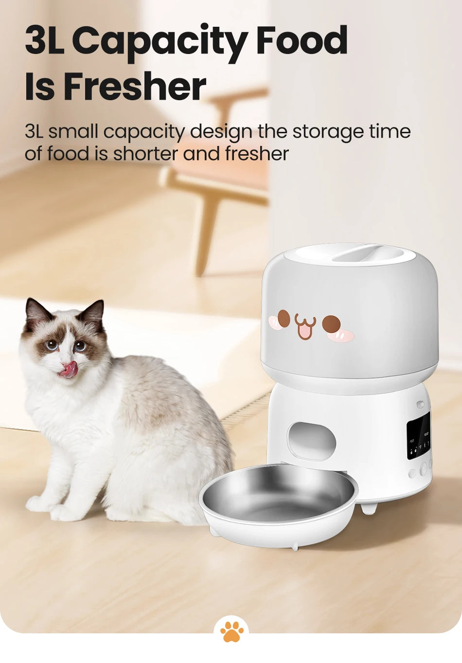 ROJECO WiFi Automatic Cat Feeder 3L Smart Pet Food Dispenser APP Remote Control Pet Feeder Feeding Food Bowl Cat Accessories